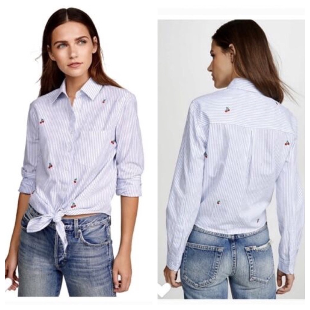 Sundry Cherry Striped Tie Hem Shirt 2 M